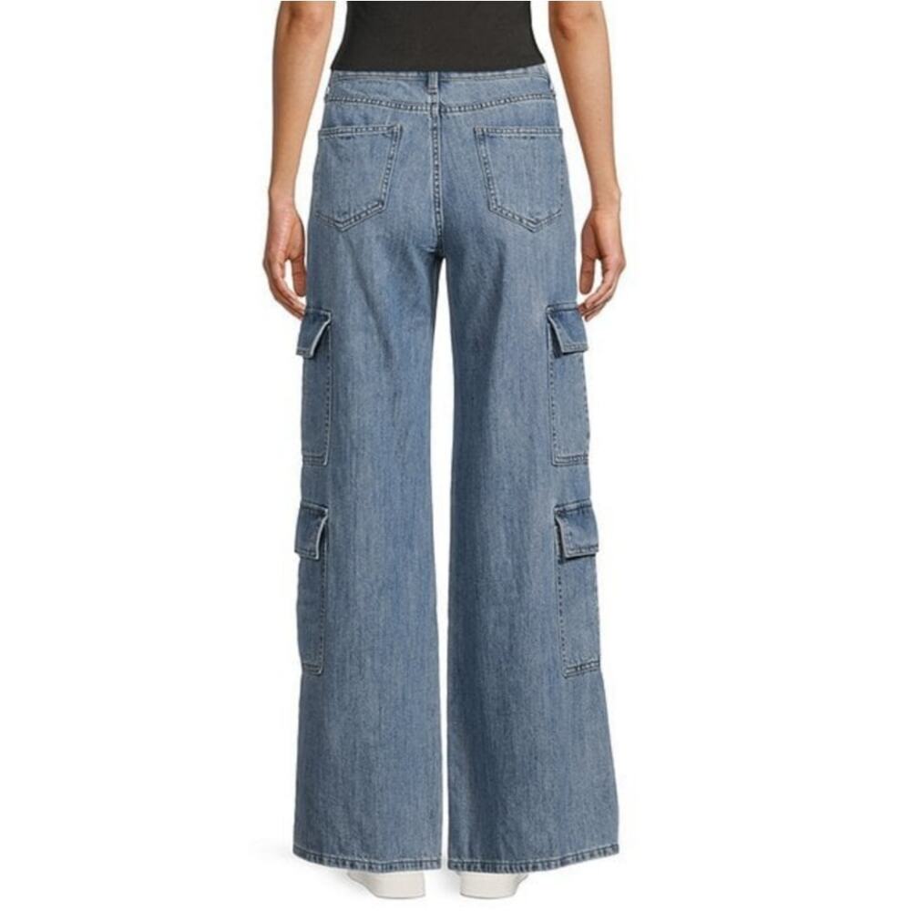 NWT Prosperity Cargo Jean Blue Utility High Rise Wide Straight Seam Detail sz 29 - Picture 4 of 16